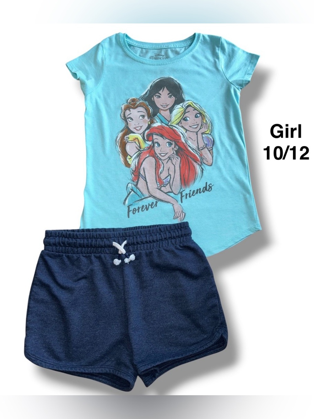 Disney Light Blue Princess Graphic Tee with Navy Shorts